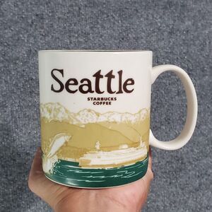 Starbucks Seattle Coffee Mug Cup Mt Rainier Hunter Green 2011 Large Fish Nature